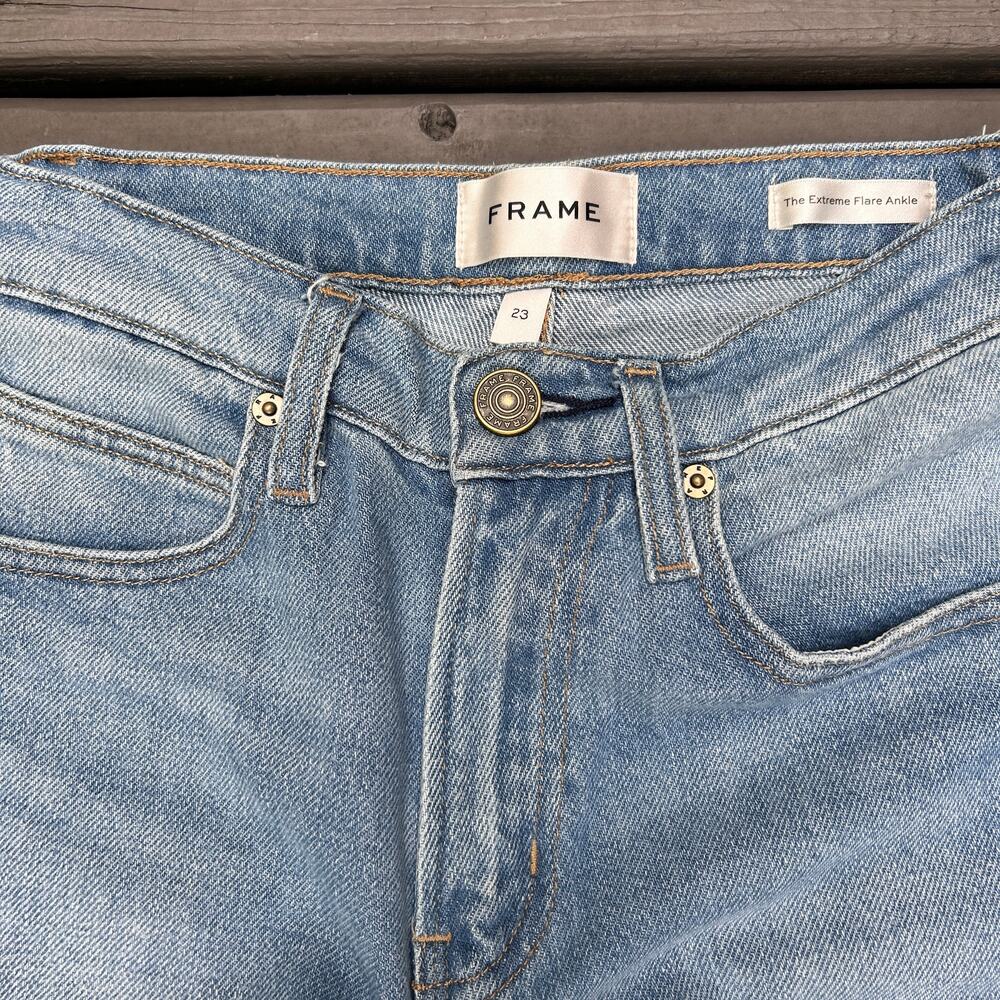 FRAME The Extreme Flare Ankle Jeans 23 Lovejoy High Rise Wide Leg Bell Bottom - Picture 2 of 12